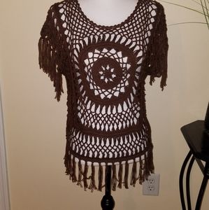Crochet Knit Boho Hippy concert sweater top s